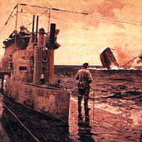 Claus Bergen "Tysk ubd snker en britisk fiskekutter" 1917.